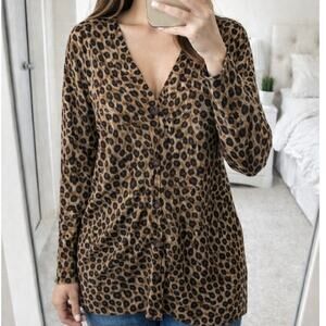 Vintage Joan Leslie Animal Print button up cardigan Sweater XL